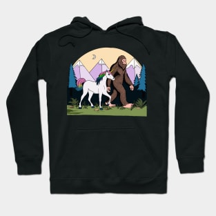 Mythical Creatures Bigfoot And Unicorn In The Wild Halftone Hoodie